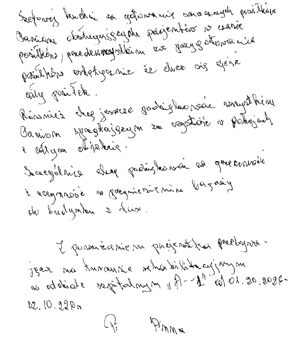 podziękowanie w formie listu 2 str